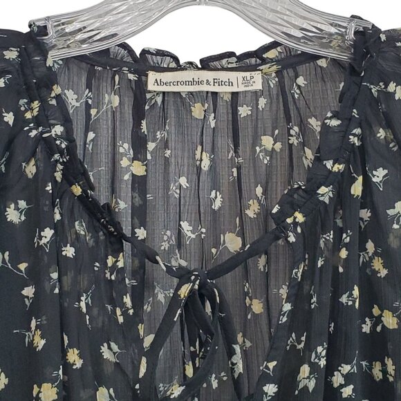 Abercrombie Fitch Dress XLP Petite XL Floral Tiered Chiffon Sheer Puff Sleeve - Picture 4 of 11